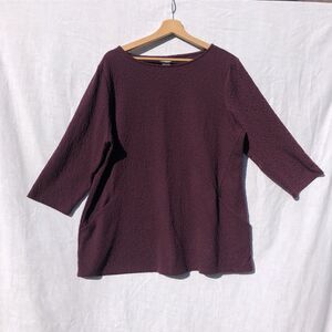Chico's Size 3 Burgundy Embossed Floral Top Pockets Polyester